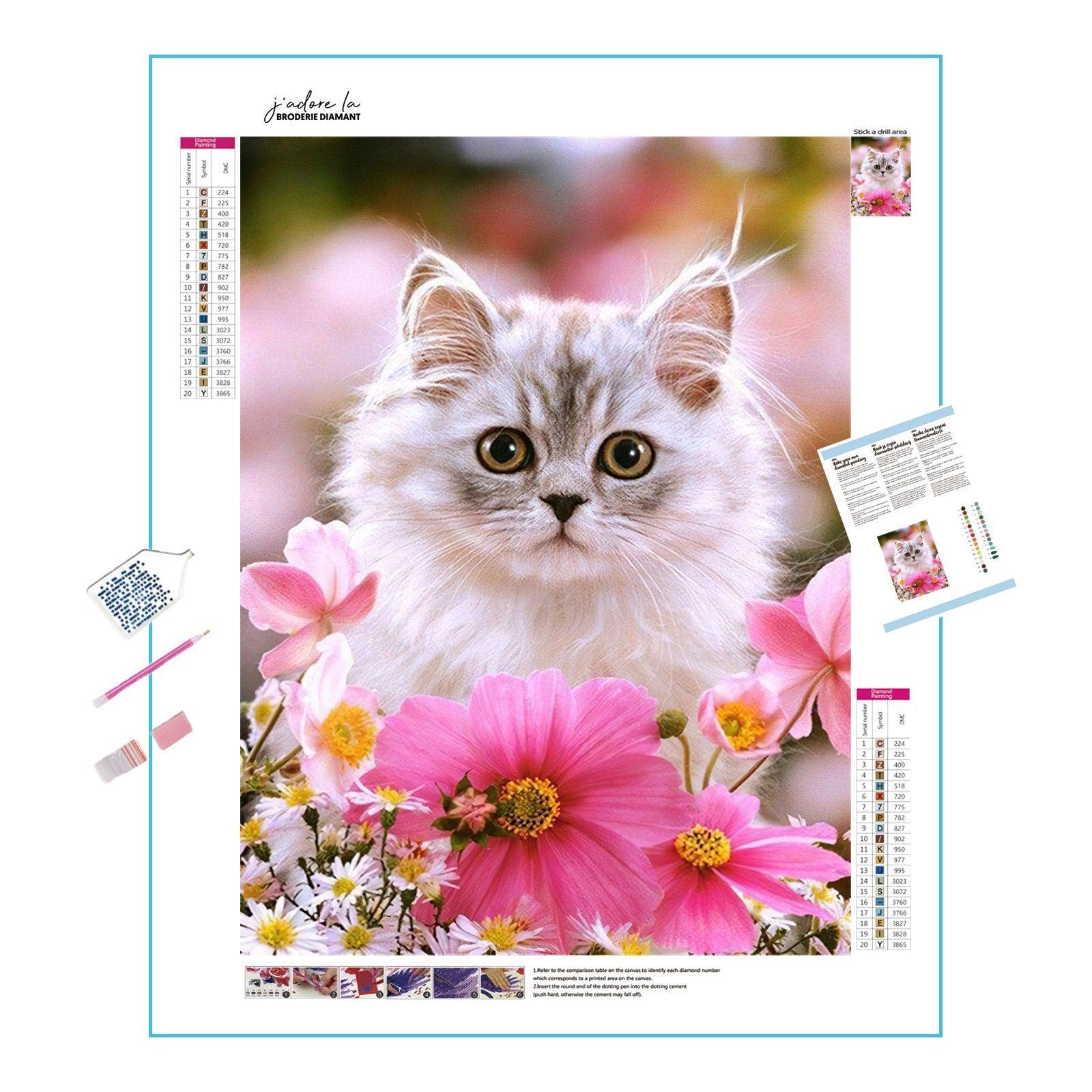 Diamond Painting - Katze mit Blumen