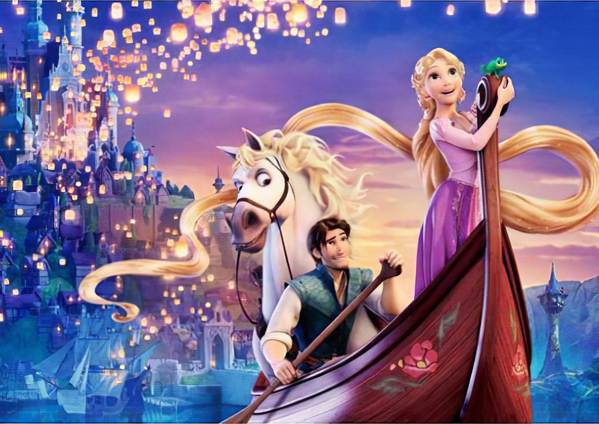 Diamond Painting - Pferd, Flynn und Rapunzel im Boot-Disney