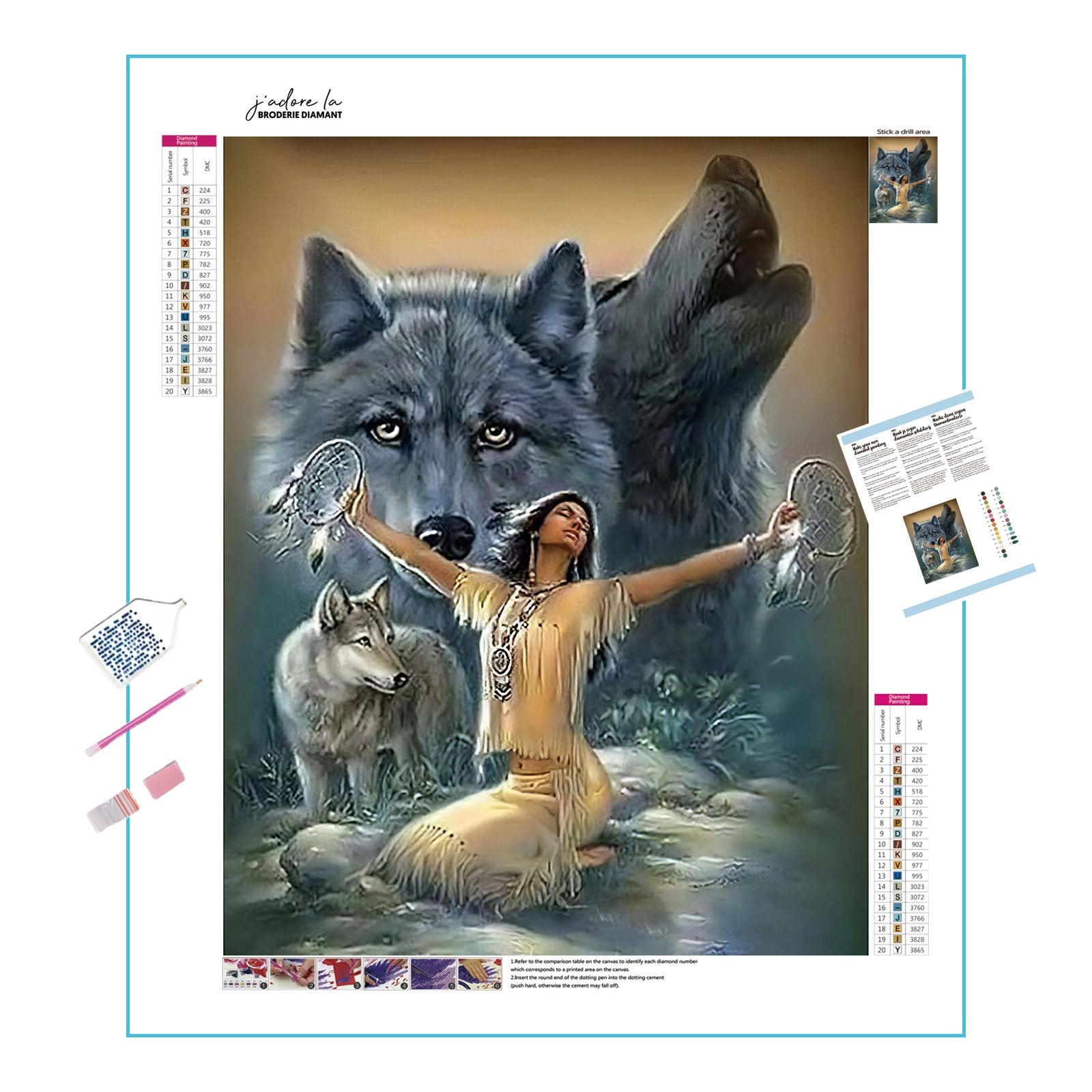 Diamond Painting - Indische Frau und Wolf