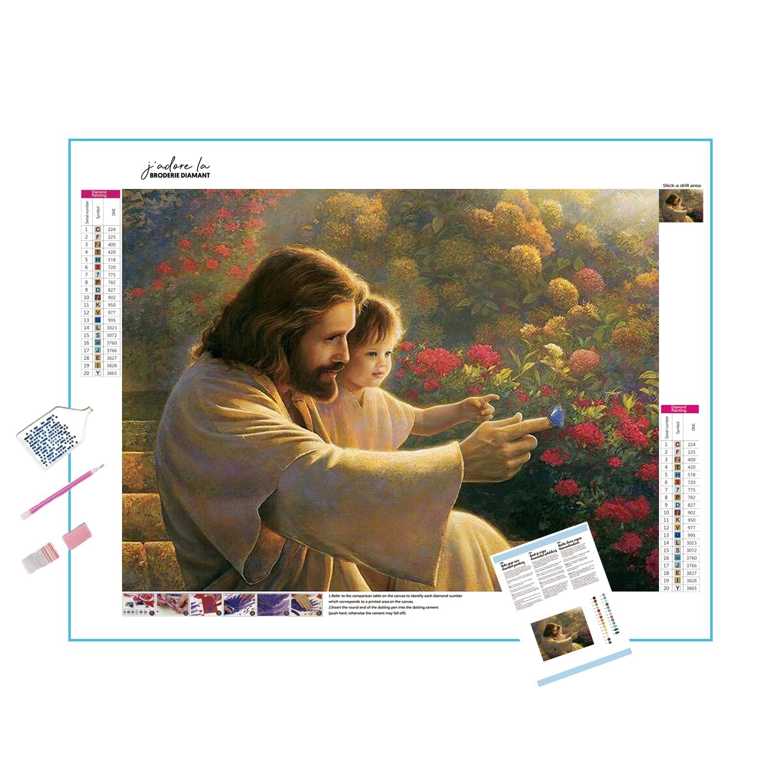 Diamond Painting - Jesus und Baby mit Blumen