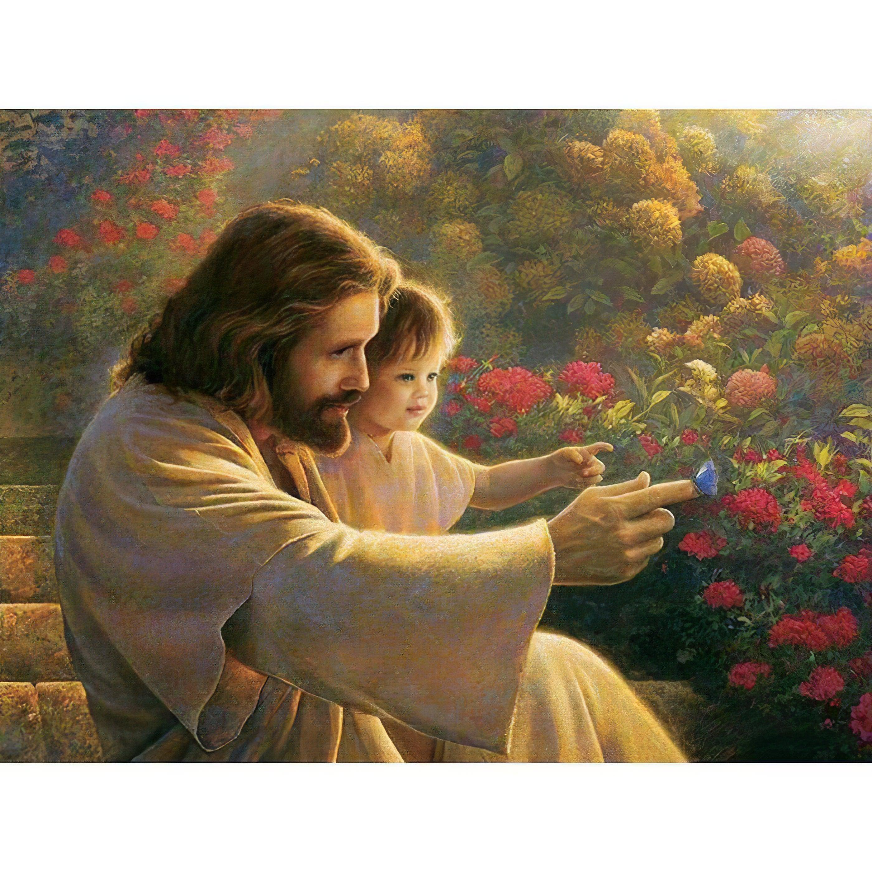 Diamond Painting - Jesus und Baby mit Blumen