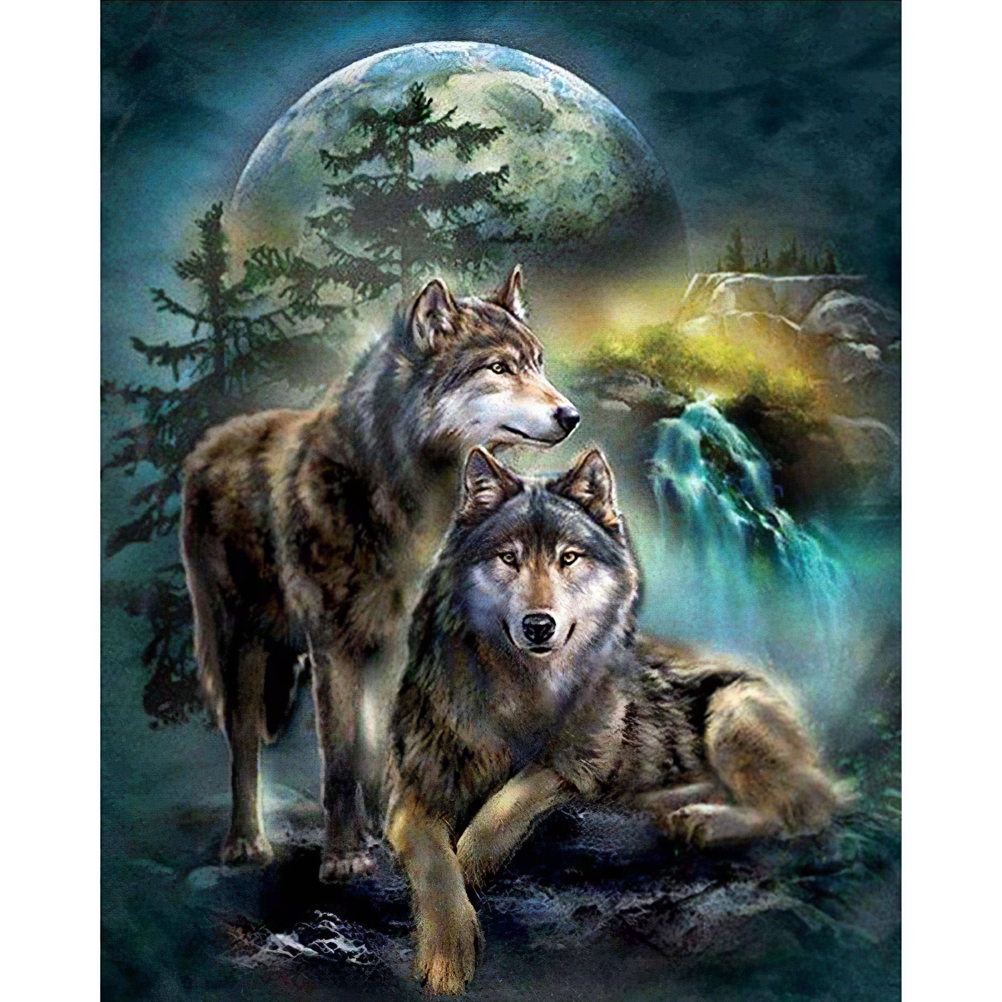 Diamond Painting - Wolf und Mond