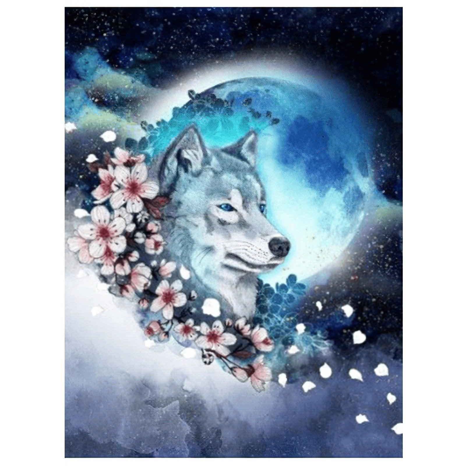 Diamond Painting - Wolf Univers und Blume