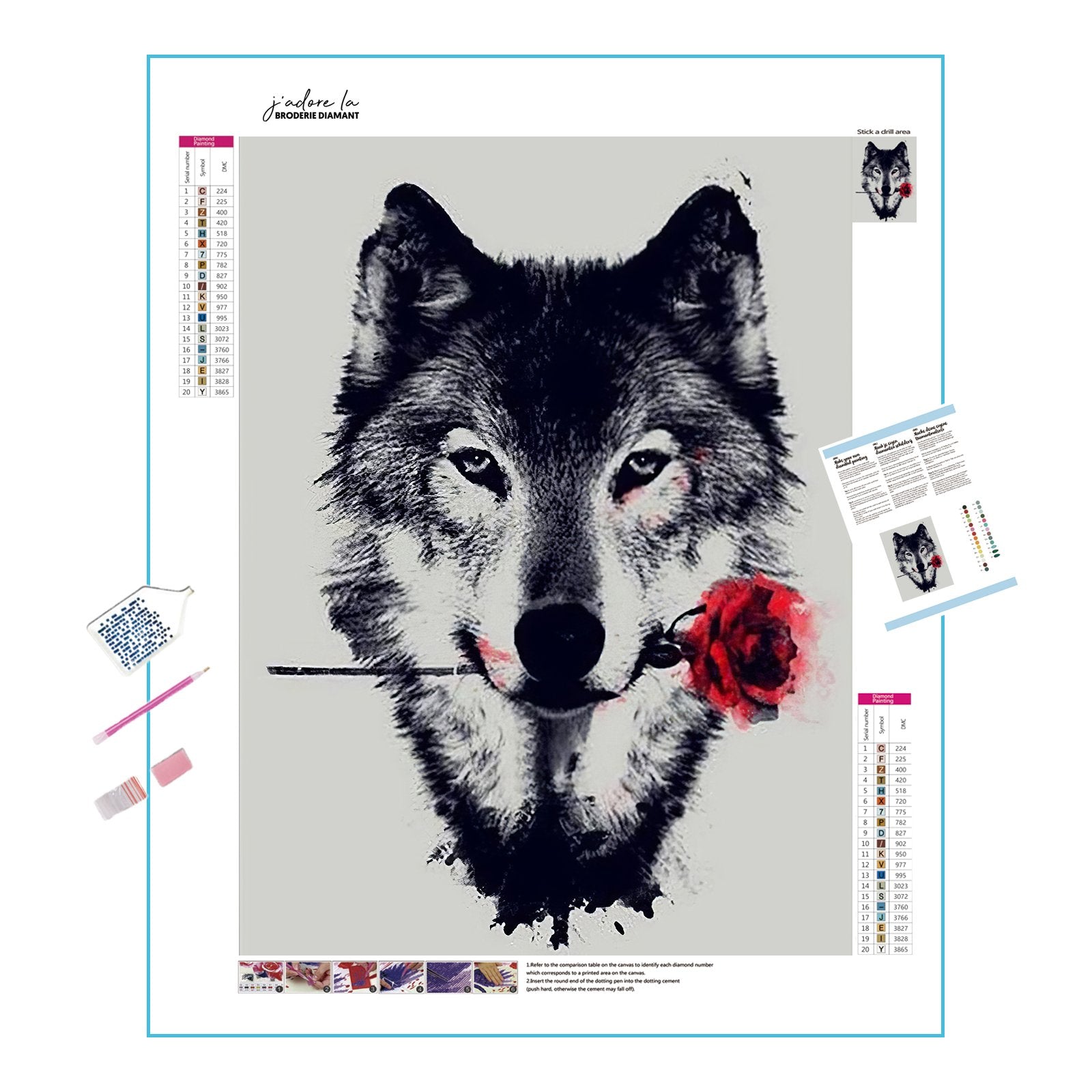 Diamond Painting - Wolf mit Blume