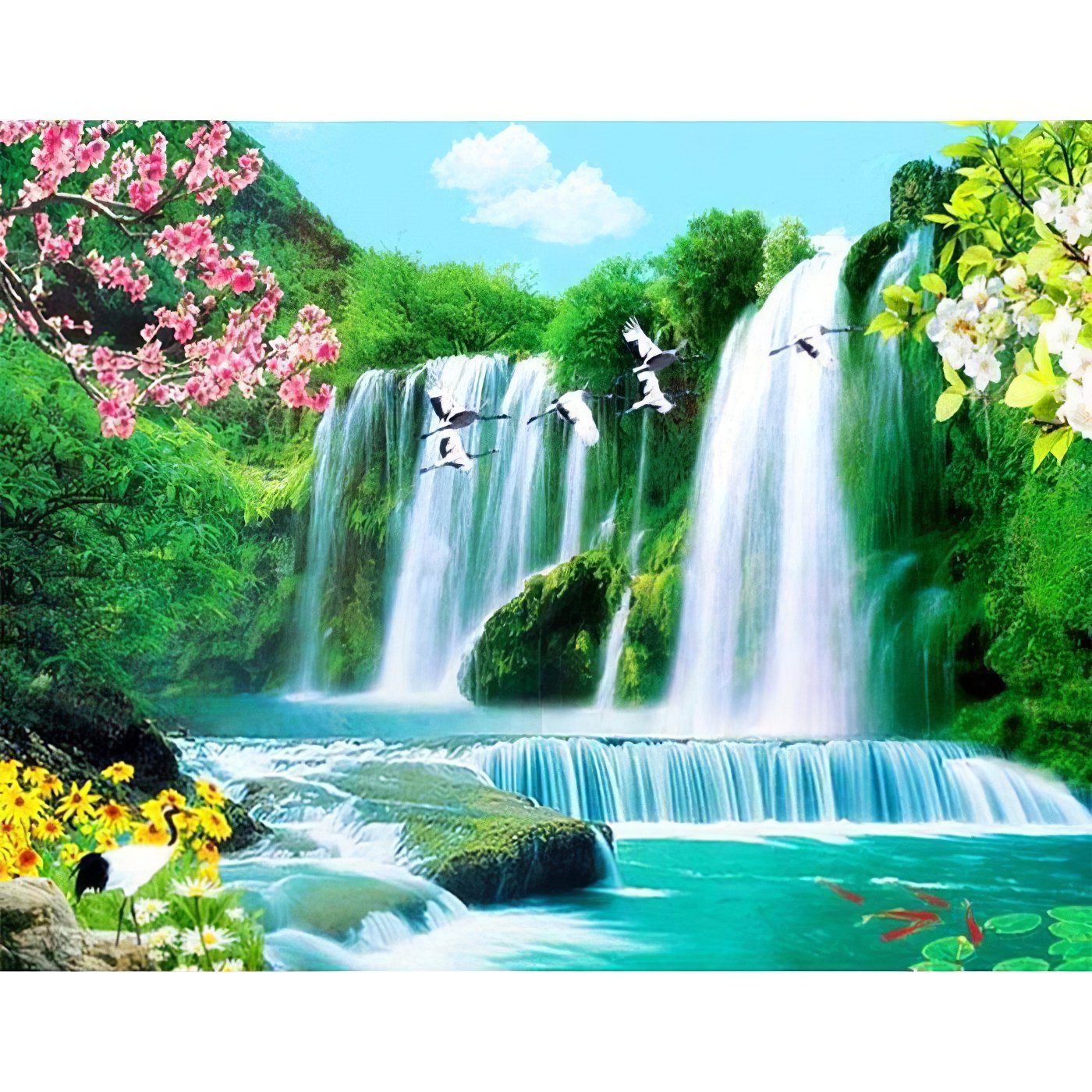 Diamond Painting - Schöner Wasserfall und Vögel