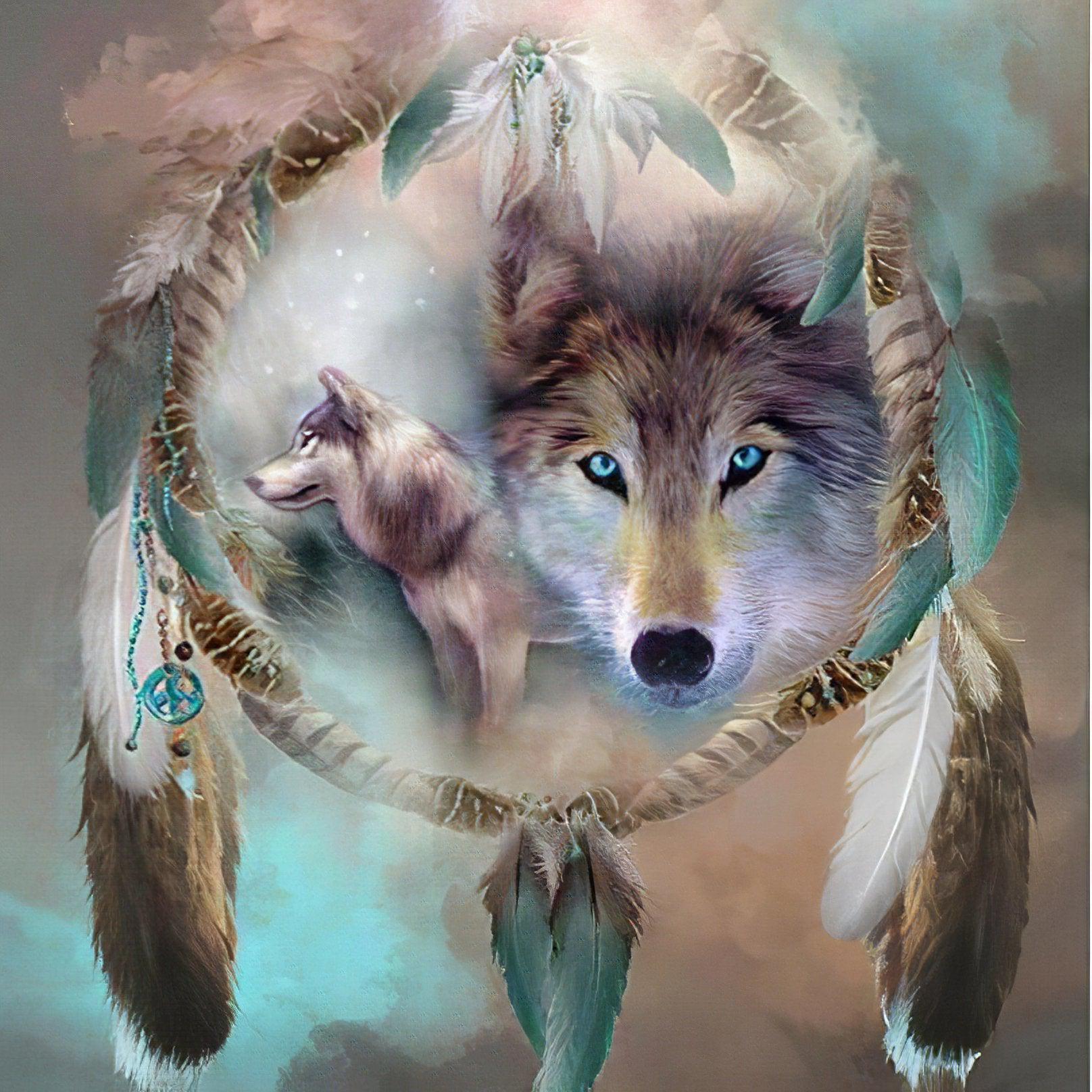 Diamond Painting - Wolf und Indianerkrone