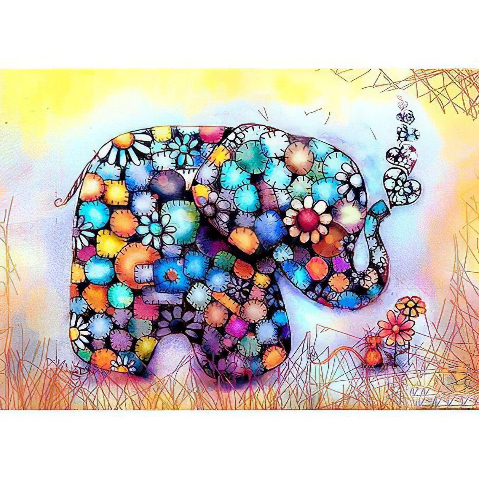 Diamond Painting - Elephant With Colorful Flowers